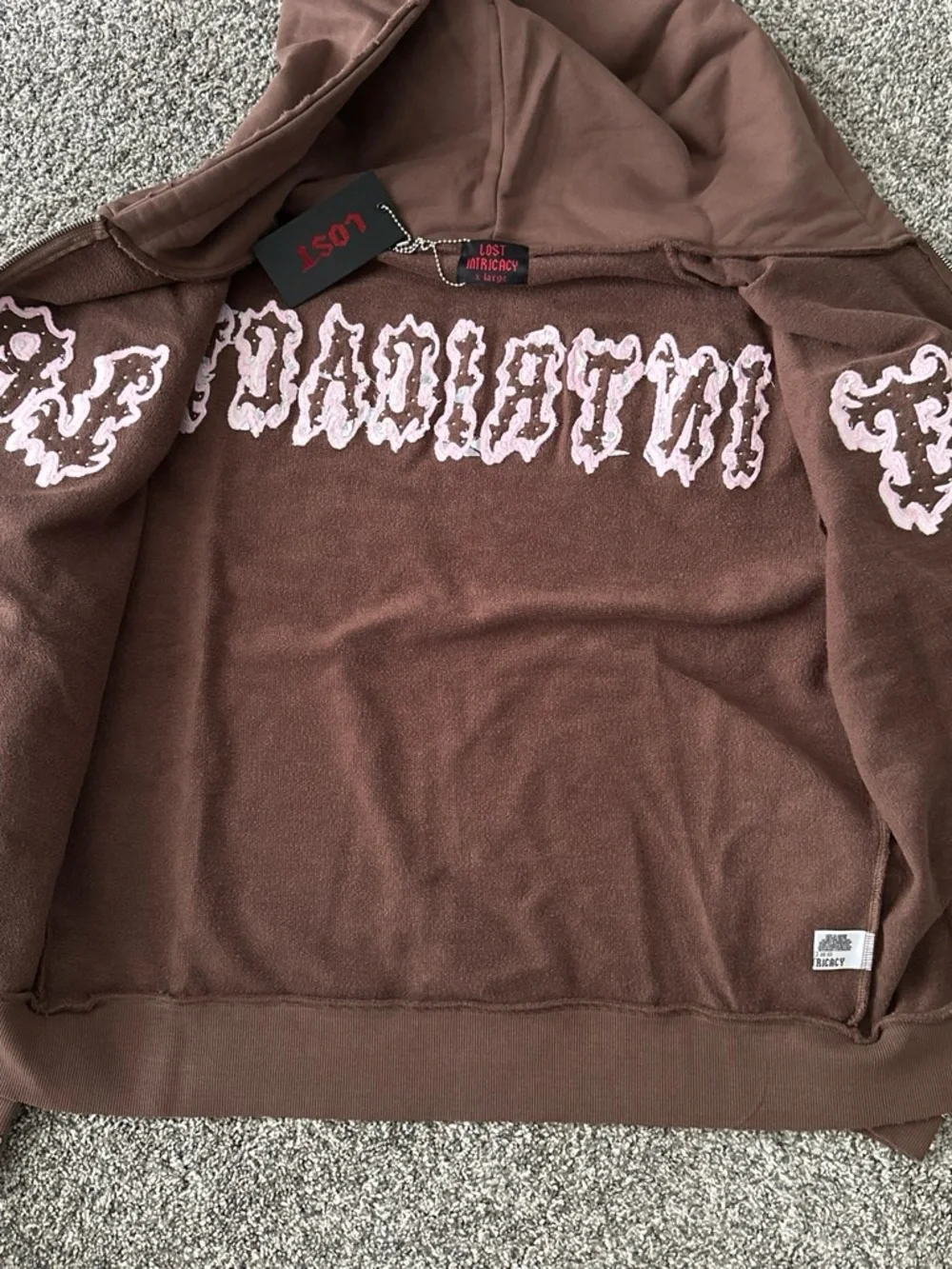 Lost Intricacy Brown & Pink Rhinestone Zip-Up Hoodie XL NWT